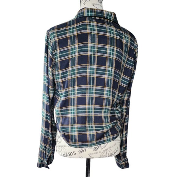 Guess Plaid button down shirt crop tie in front sz medium Green Cottage Holiday - Picture 4 of 6
